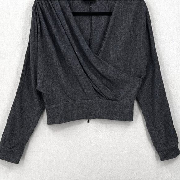 RACHEL COMEY Frances Top Womens 2 Navy Clarion Textured Wrap Long Sleeve Blouse - Picture 8 of 16